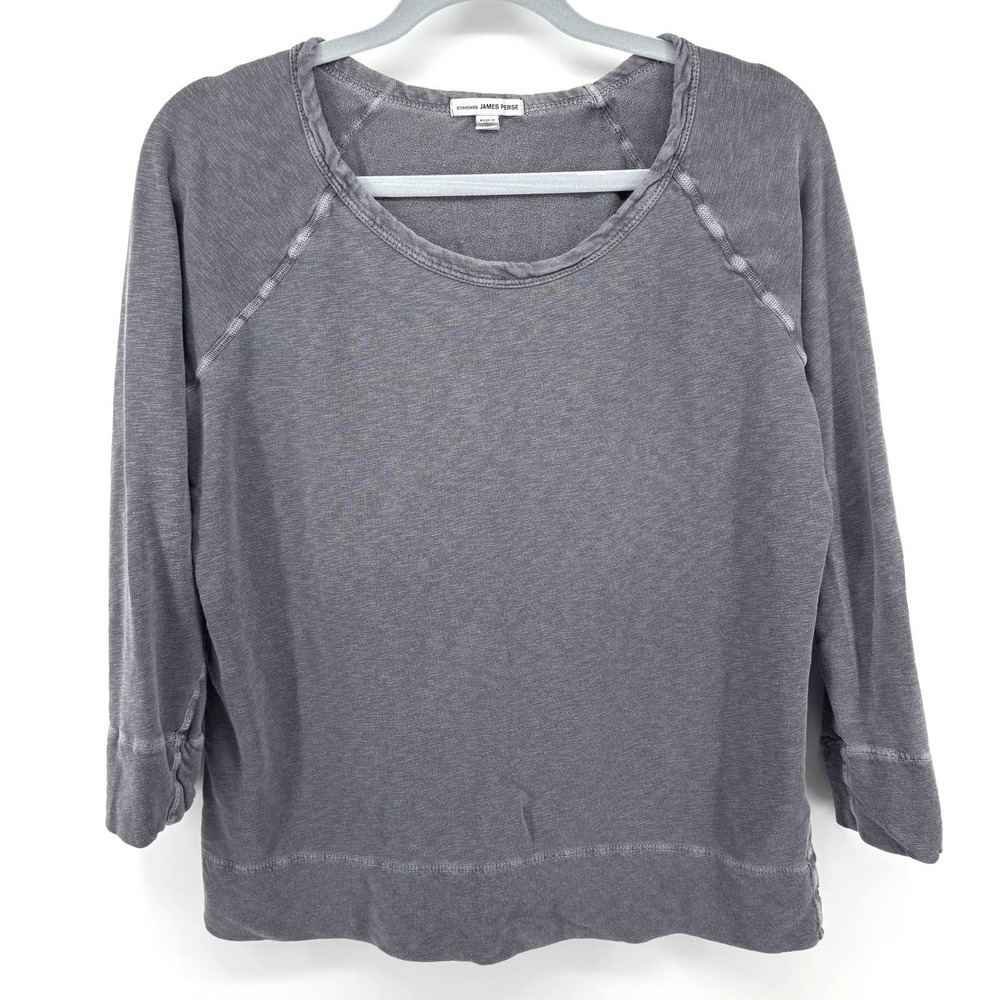 James Perse Sweatshirt Womens 3 Gray Raglan Scoop Neck Athleisure Luxury Basics